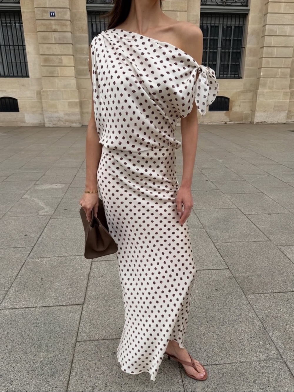 Realisation Par Tabitha Silk Satin Tie Sleeve Midi Maxi Dress Dharma Cream Dot